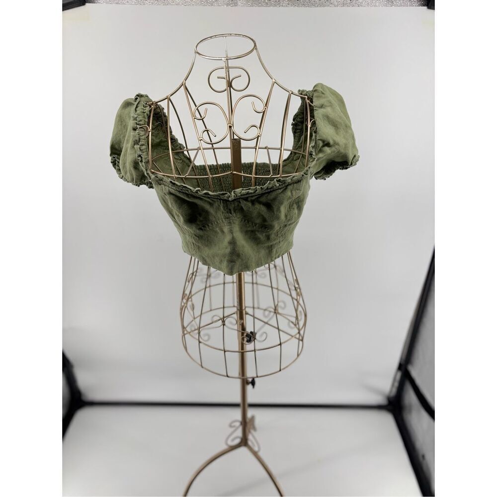 Wilfred Aritzia Linen Puff Sleeve Smocked Crop Top Sage Green Small